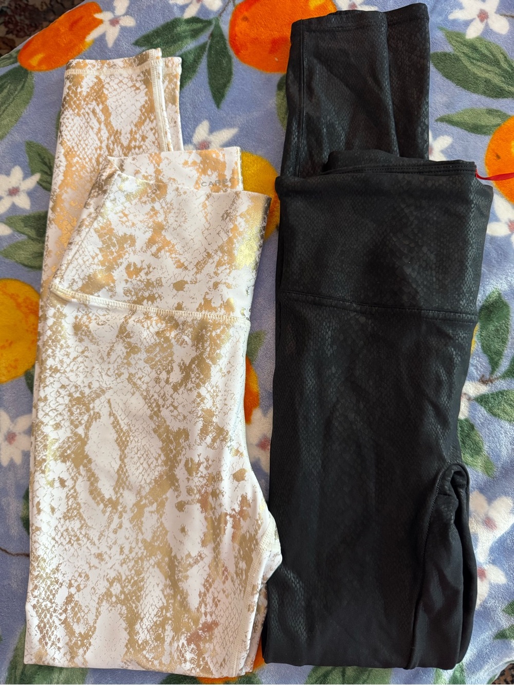 SPANX High-Waist Leggings in Black and Cream Snake Print